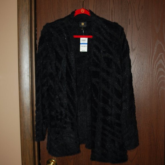 NWT JM Collection Black Animal Print, Open-Front Sweater - PXL - Picture 1 of 9